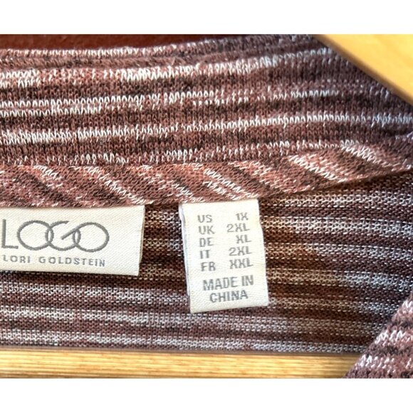 LOGO Lori Goldstein Striped Cardigan Lace Hem Pockets Boho Chic Size 1X - Picture 3 of 5